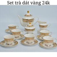 Bộ ấm trà, set ấm chén trà cao cấp, sang trọng dát vàng 24k, vàng dập nổi, quà tặng quà biếu
