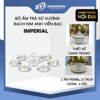 Bộ ấm trà sứ xương Bạch Kim Anh viền bạc Imperial hoàng gia Anh, ấm trà châu âu cao cấp sang trọng GST ELC 290033