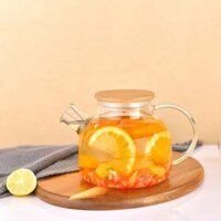 bộ ấm trà thủy tinh cao cấp nắp gỗ có thể nấu được trên bếp từ( hàng nhập khẩu 1000ml )