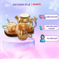 Bộ ấm trà thủy tinh cao cấp đặt bàn sang trọng kèm tặng 2 cốc