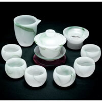 Bộ ấm trà thủy tinh pha lê cao cấp màu trắng ngọc sứ cốc thủy tinh hộp quà tặng trà