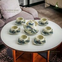 Bộ ấm trà tích Sơn Thuỷ men rạn trong - gốm Bát Tràng