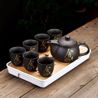 Bộ ấm trà Tử Sa, bộ ấm chén Tử Sa tay cầm quai rồng cao cấp kích thước lớn 400ml 7 chi tiêt