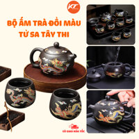 Bộ ấm trà Tử Sa Tây Thi đổi màu, bộ ấm chén đổi màu khi nóng, họa tiết Rồng Phượng, làm quà tặng