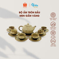 Bộ Ấm Tròn Bầu Men Gấm Vàng ACTV-06 - Bộ Ấm Chè Đẳng Cấp - Gốm Sứ Cao Cấp Bát Tràng