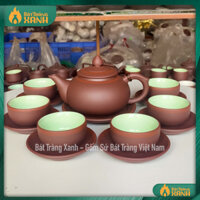 Bộ Ấm Tử Sa Bát Tràng Chóp Chỉ Men Ngọc - Nghệ Nhân Vương Mạnh Tuấn - Bộ ấm chén trà Bát Tràng cao cấp