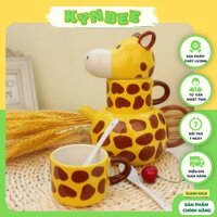 Bộ ấm và tách uống trà gồm 4 chi tiết bằng sứ cao cấp hình hươu cao cổ dễ thương