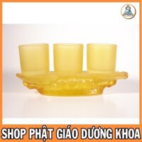 BỘ ÁN 3 LY NƯỚC THỜ CÚNG ĐÁ LƯU LY CÓ 3 MÀU HÀNG CAO CẤP