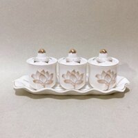 Bộ án 3 ly sứ bạch ngọc có nắp