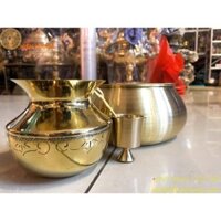 Bộ Ăn Trầu: Cơi Đựng Trầu 15cm, Ống Đựng Bã Trầu, Cối Giã Trầu Bằng Đồng