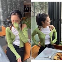 Bộ áo 2 dây và áo khoác cardigan màu xanh lá kiểu Jenni BLACKPINK Hàn Quốc quyến rũ