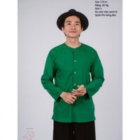 Bộ áo bà ba nam phối áo cate xanh lá + Quần cate đen - Có bộ bà ba Bigsize