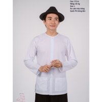 Bộ áo bà ba nam phối áo cate trắng + Quần cate đen - Có bộ bà ba Bigsize