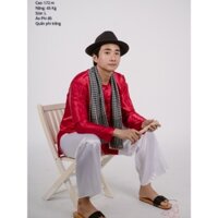 Bộ áo bà ba nam phối áo phi đỏ + Quần phi trắng - Có bộ bà ba Bigsize