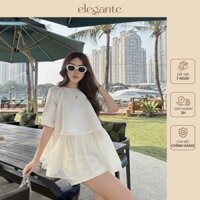 Bộ áo babydoll tacta pha voan Elegante 77040306 màu xanh, be, đen