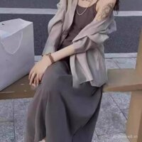Bộ áo camisole kiểu Pháp mới, đầm dài cho phụ nữ, áo khoác ngoài mùa hè mới, áo chống nắng, áo khoác ôm eo, bộ hai mảnh