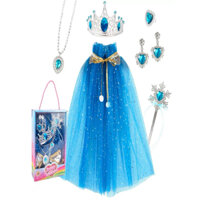 Bộ Áo Choàng Công Chúa Cho Bé Gái Disney Elsa, Anna Kèm Phụ Kiện Vương Miện, Vòng Cổ, Nhẫn