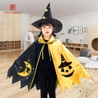 Bộ áo choàng và mũ phù thủy Halloween cho trẻ em, áo choàng cho phụ kiện trang điểm