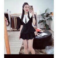 bộ áo cổ sen váy xếp ly