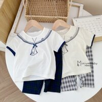 Bộ áo cộc tay phối quần lửng MINIUMBABY SB1383 cho bé gái 10-24Kg mặc nhà, đi học chất cotton mềm mịn, thấm hút mồ hôi