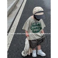 BỘ ÁO COTTON IN CHỨ BÉ TRAI  QUẦN KAKI MỀM 8-30KG(TAKKEP)