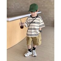 Bộ ÁO COTTON KẺ NGANG QUẦN KAKI cho bé trai từ 8-30kg