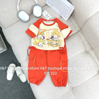 Bộ áo cotton phối quần kaki cho bé gái 14-30kg