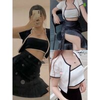 Bộ Áo Croptop Nữ Cộc Tay Chạy Viền ,Áo Quây Kèm Crt Ngắn 2 Màu X033