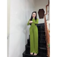 BỘ ÁO CROPTOP TAY XỎ NGÓN QUẦN SUÔNG VẢI THUN LẠNH - UK51