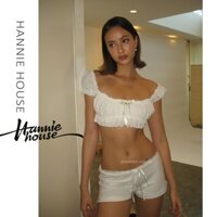 Bộ Áo Croptop Thắt Nơ Phối Ren + Quần Short Đáng Yêu Cho Nữ