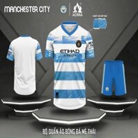 Bộ Áo Đá Banh Manchester City (Man city) Trắng Kẻ Xanh Vải Mè Thái - Áo Thể Thao Nam PP Bởi Be Happy Sport
