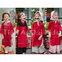 Bộ Áo Dài Bé Gái Đỏ Trơn Vải Lụa Mềm Mịn Bao Gồm Áo, Quần (Ảnh Shop Chụp)