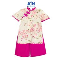 Bộ Áo Dài bé gái họa tiết hoa Vân Anh Hồng lụa tơ - AICDBGT7ZGMQ - AIN Closet