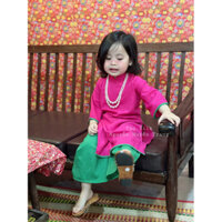 Bộ Áo Dài Bé Gái Vải Linen Trơn Kèm Quần (Ảnh Shop Chụp)