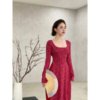 Bộ áo dài cách tân hở lưng thun cotton hoa co giãn tốt-Feliza clothing