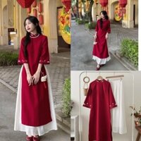 Bộ áo dài cách tân nữ Chakovet kiểu tân thời truyền thống việt mặc tết màu đỏ hồng vàng trẻ trung áo dài xuân S8828