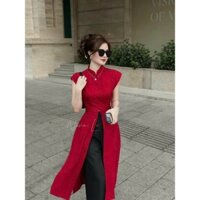 Bộ áo dài cách tân thời trang chất tuyết nhung cao cấp cổ truyền thống tay con kèm quần dài lưng thun ống rộng mặc tôn