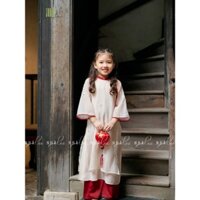 Bộ áo dài cho bé gái Tuệ Cát quần ống rộng, Áo dài kèm quần trẻ em đồ đôi mẹ và bé gái chơi Tết 2024 - Nhà Lụa Kids