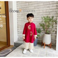 Bộ áo dài cho bé trai BEEMO, Chất liệu nhung tăm kèm quần the lụa bóng B038