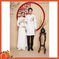 Bộ áo dài cưới nam nữ thêu lắc tay, áo dài ăn hỏi, áo dài đôi - Hoàng Kim Anh