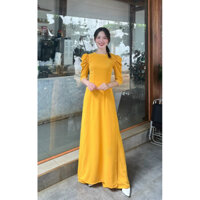 BỘ ÁO DÀI MÀU VÀNG ĐỒNG LỤA THÁI TUẤN CỔ KIỀNG TAY PHỒNG LỠ KÈM QUẦN LỤA SANG TRỌNG