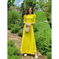 BỘ ÁO DÀI MÀU VÀNG TƯƠI LỤA THÁI TUẤN CỔ KIỀNG PHỒNG TAY LỠ KÈM QUẦN LỤA SANG