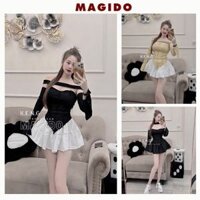 Bộ áo dài tay cúp ngực ôm body ống loe vạt nhọn có dây ngang ngực và chân váy ngắn xoè sang chảnh siêu xinh MAGIDO SV43