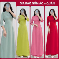 Bộ áo dài trơn, vải lụa Tây Thi, dáng truyền thống, tà A, Cổ V tay lỡ - Áo Dài Huyền Anh