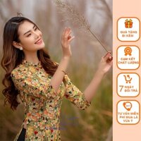 Bộ áo dài truyền thống may sẵn họa tiết hoa nhí (Cổ 2cm tay lỡ)