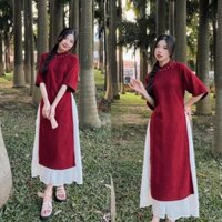 Bộ áo dài truyền thống việt mặc tết màu đỏ hồng Chakovet ao dài cách tân tay dài kiểu tân thời nữ trẻ trung S8833