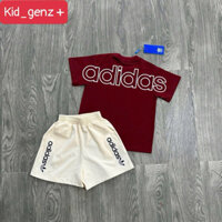 Bộ áo das đỏ quần mỡ gà bé trai , set áo phông quần cộc trẻ em unisex , kid _genz