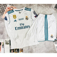 Bộ Áo Đấu Bóng Đá Dài tay CLB Real Madrid 2018 Chuẩn bản thi đấu Áo trắng quần trắng vải thái