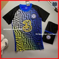 Bộ Áo Đấu Chelsea Kẻ Ô Đa Sắc 2022, Quần Áo Đá Banh CLB Chelsea Vải Thái Chuẩn Áo Thi Đấu