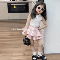 Bộ Áo Dệt Kim Không Tay + Chân Váy Xếp Ly Xinh Xắn Theo Phong Cách Hàn Quốc Dành Cho Bé Gái